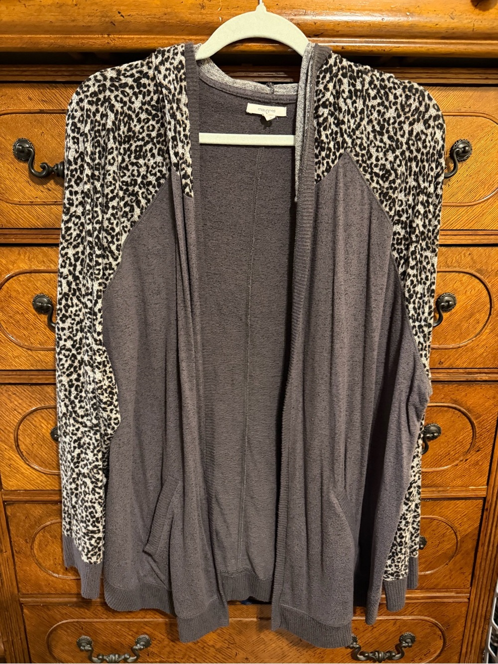 Maurices Gray Cardigan with Leopard Accent